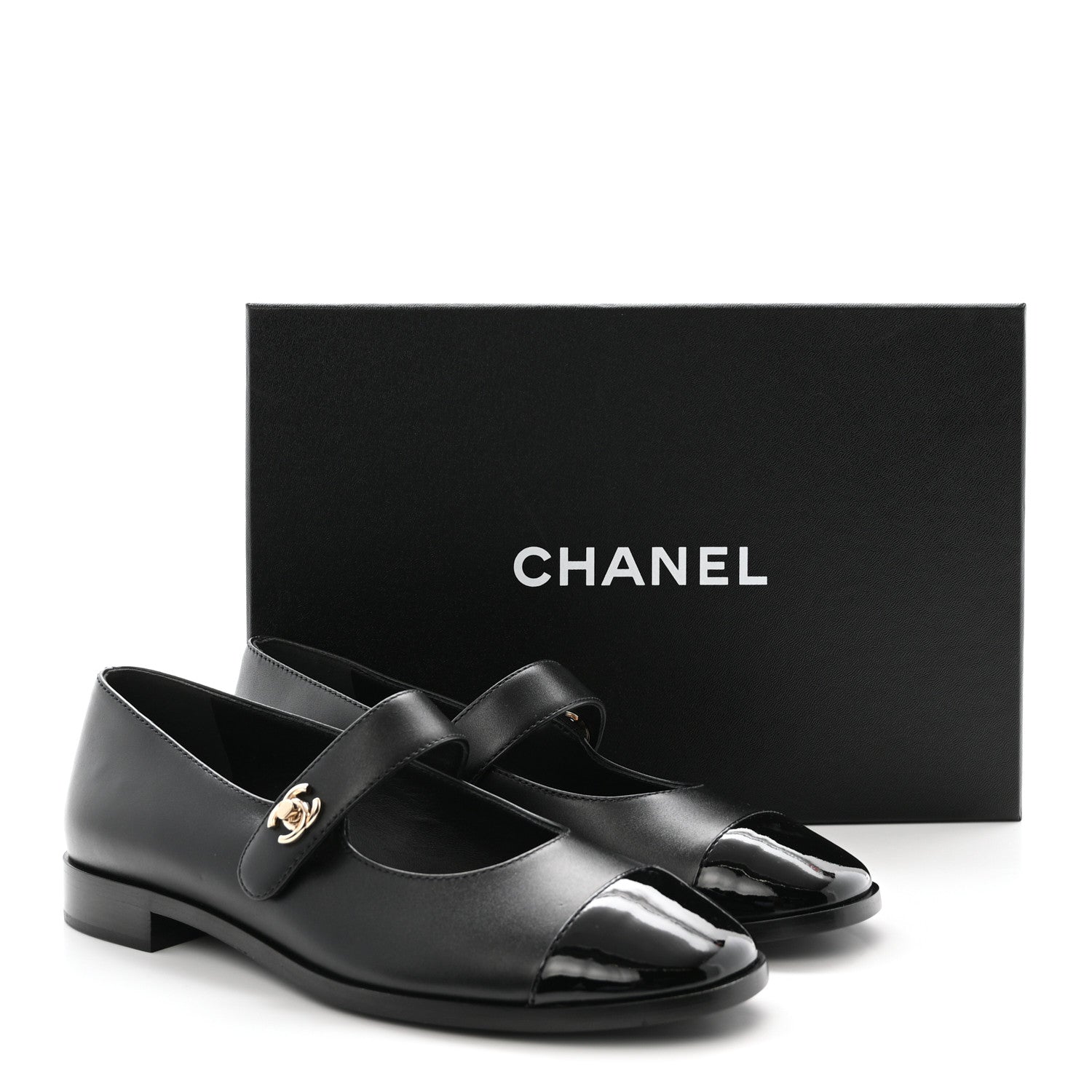 Chanel Calfskin Patent Mary Janes Flats 38.5 Black 10 of 10
