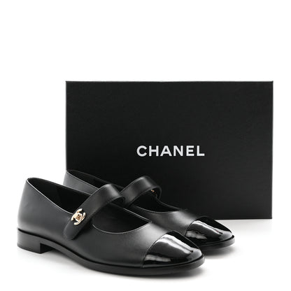 Chanel Calfskin Patent Mary Janes Flats 38.5 Black 10 of 10