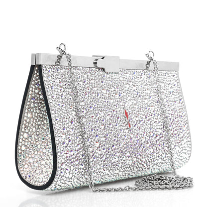 Christian Louboutin Suede Crystal Strass Small Palmette Clutch Silver 2 of 8