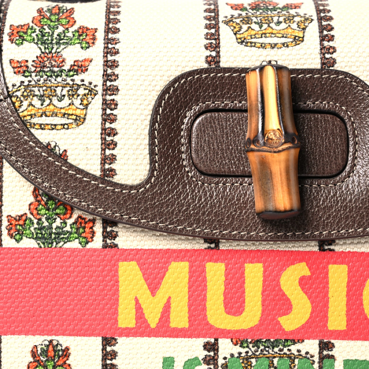 Gucci Canvas Calfskin 100 Centennial Music Medium Bamboo 1947 Top Handle Bag Multicolor 10 of 12