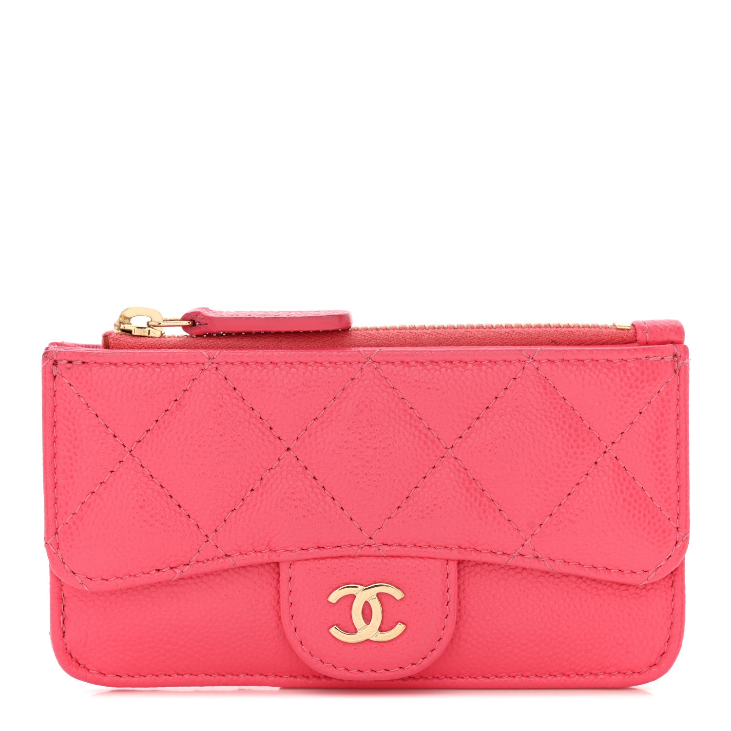 Chanel Caviar Quilted Flap Zip Card Holder Dark Pink 1 of 10