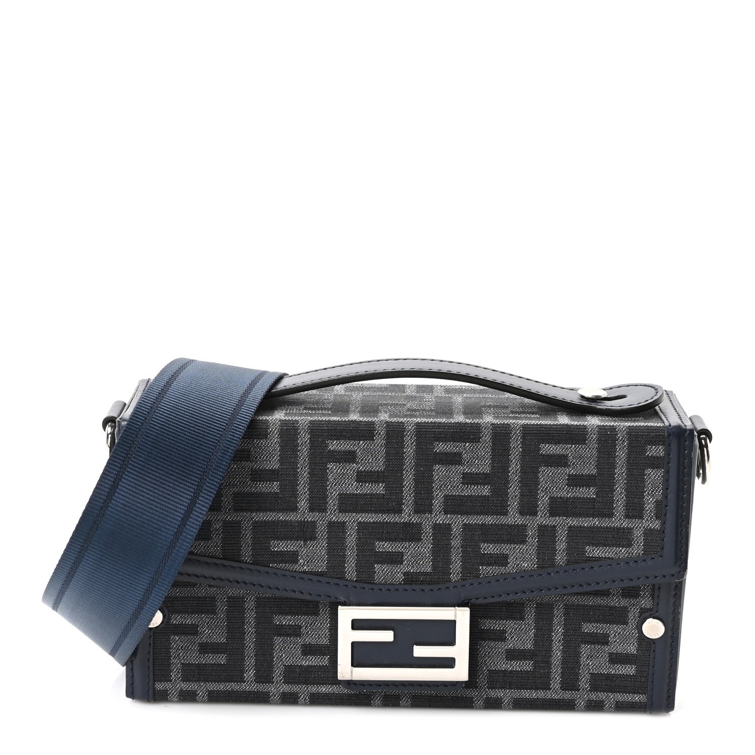 Fendi Recycled Fabric Jacquard Vitello King FF 1974 Baguette Soft Trunk  Blue 1 of 10