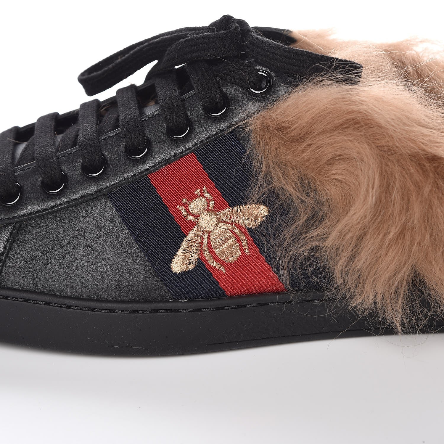 Gucci Calfskin Wool Web Bee Embroidered Mens Ace Sneakers 6 Black 8 of 9