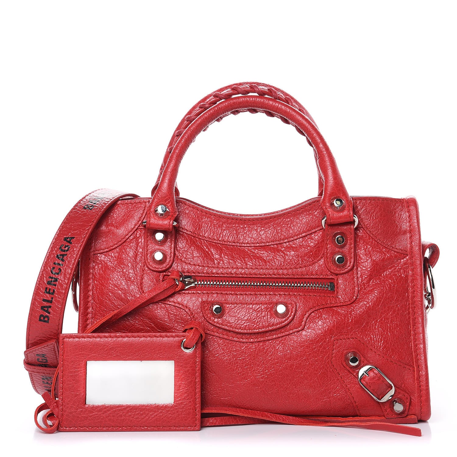 Balenciaga Agneau Classic Silver Hardware Mini City Logo Strap Rouge Cardinal Black 1 of 8