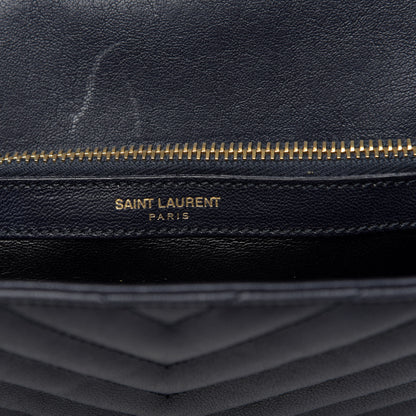 Saint Laurent Sheepskin Matelasse Chevron Monogram Medium College Bag Deep Marine 7 of 12