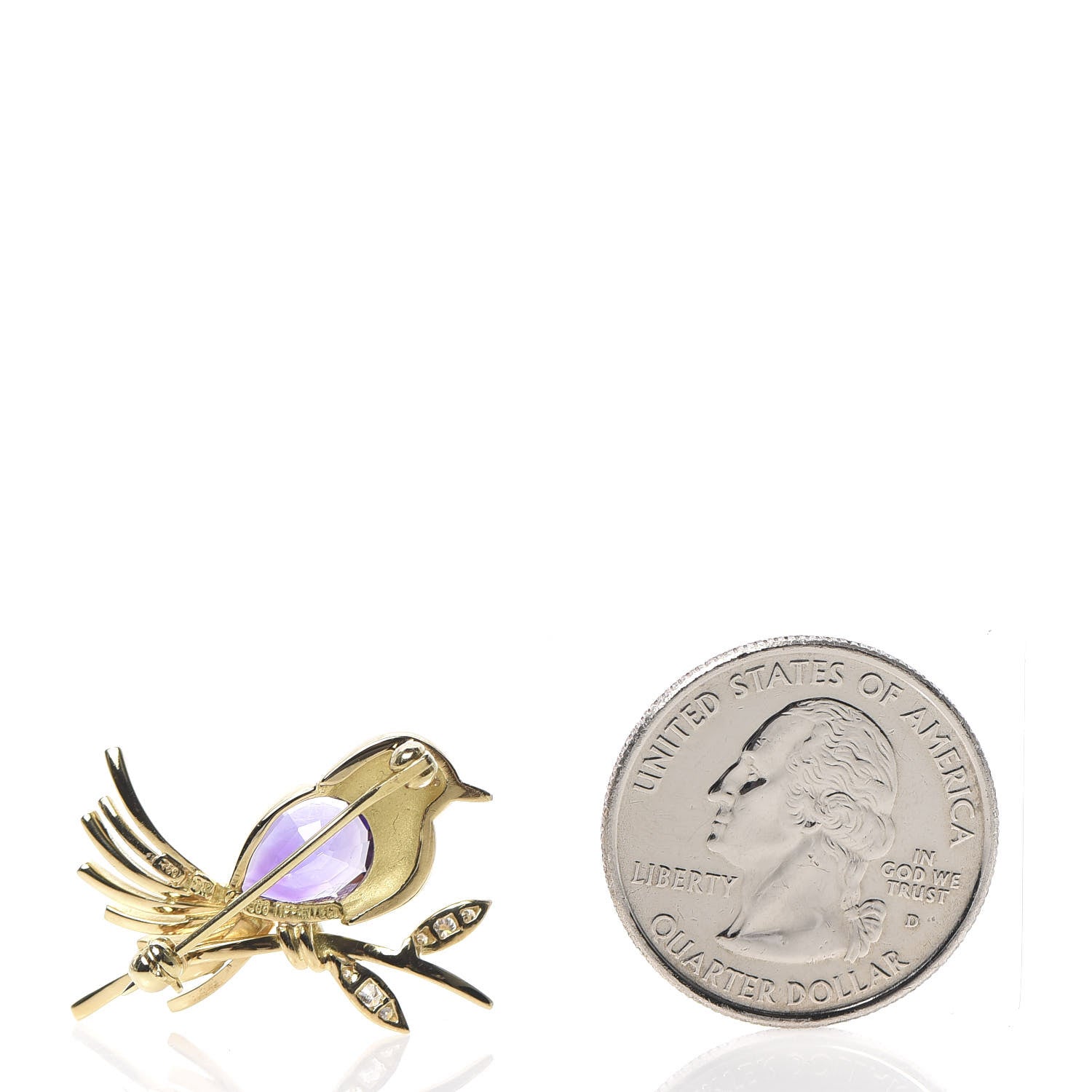 Tiffany 18K Yellow Gold Diamond Amethyst Bird Brooch Pin 3 of 5