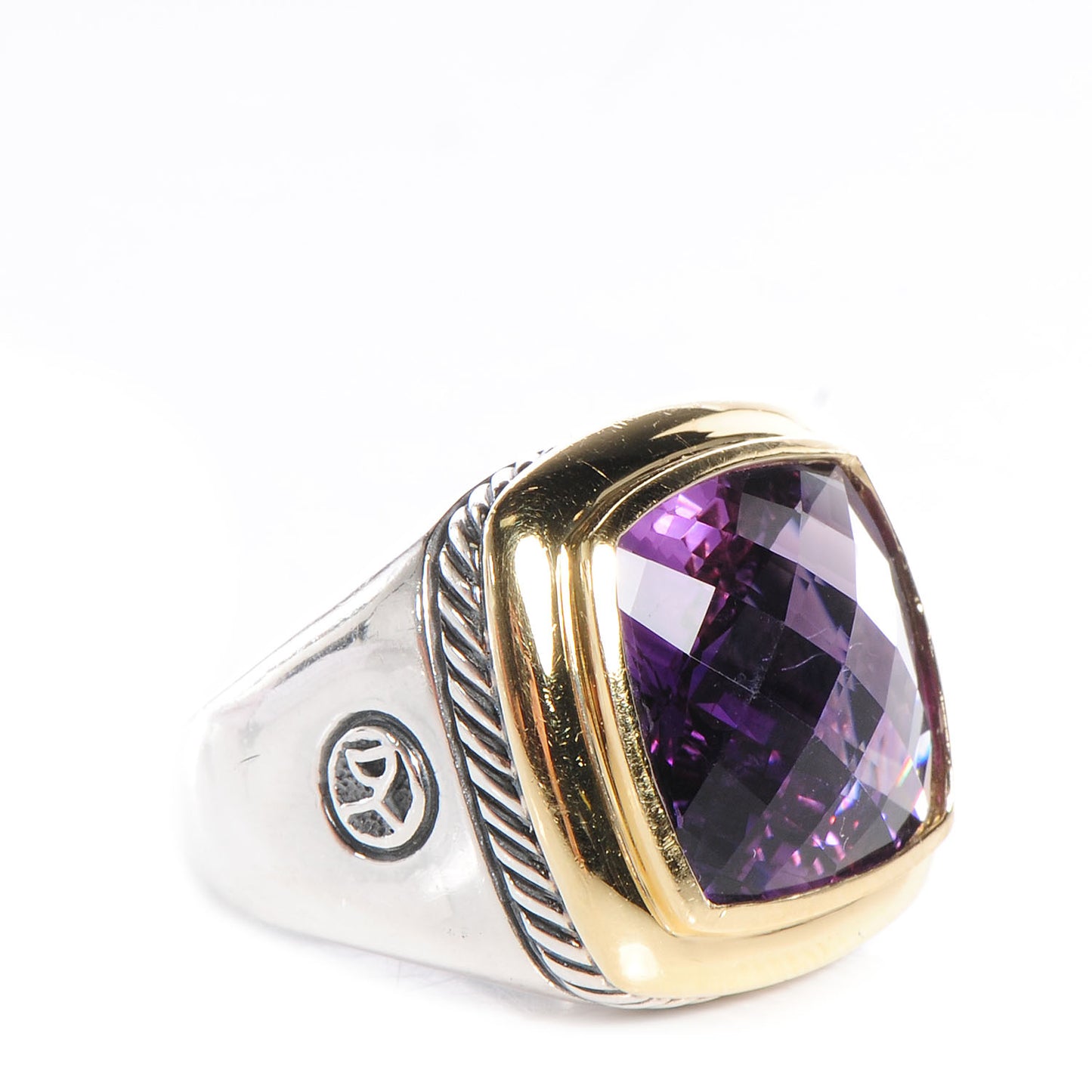 Sterling Silver 18K Yellow Gold Amethyst 16mm Albion Statement Ring 56 7.5
