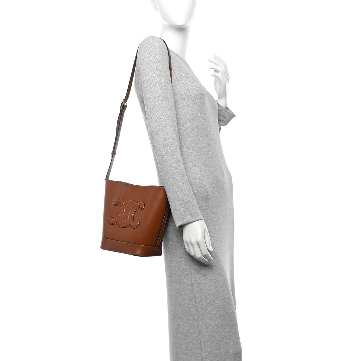 Celine Smooth Calfskin Small Cuir Triomphe Bucket Bag Tan 2 of 10