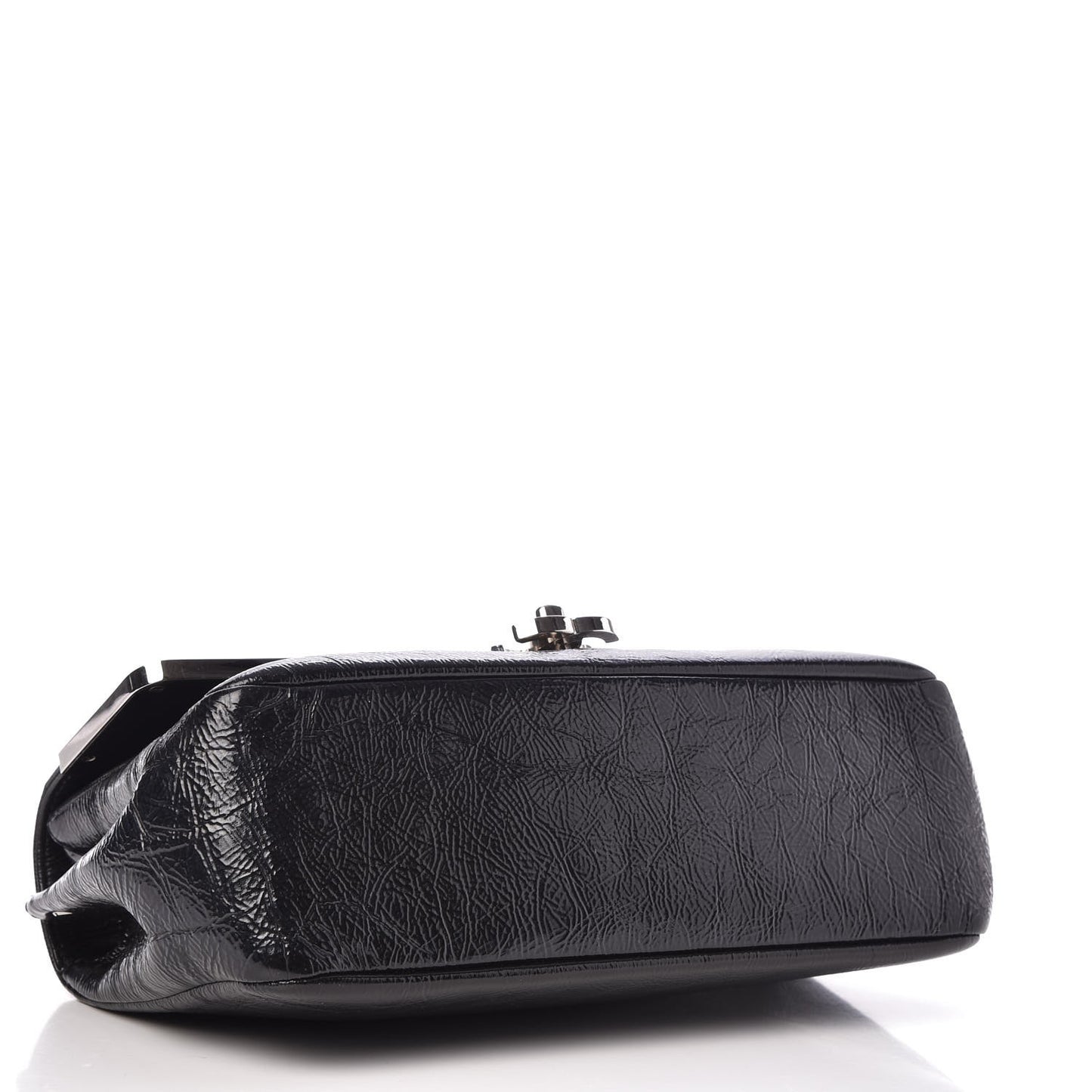 Distressed Patent Calfskin Small Frame Single Flap Black