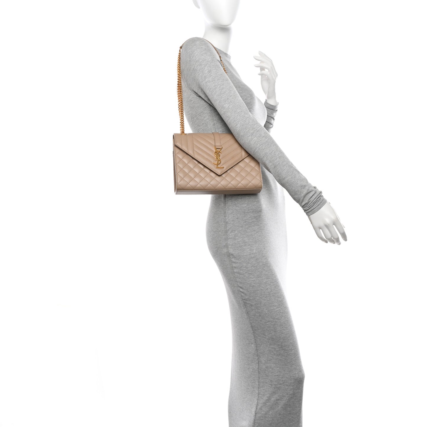 Grain De Poudre Textured Mixed Matelasse Medium Triquilt Monogram Satchel Dark Beige