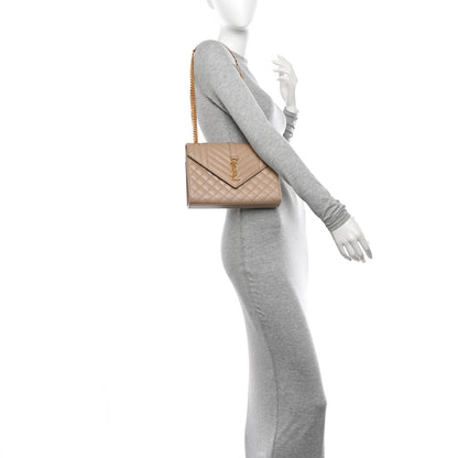 Saint Laurent Grain De Poudre Textured Mixed Matelasse Medium Triquilt Monogram Satchel Dark Beige 2 of 14