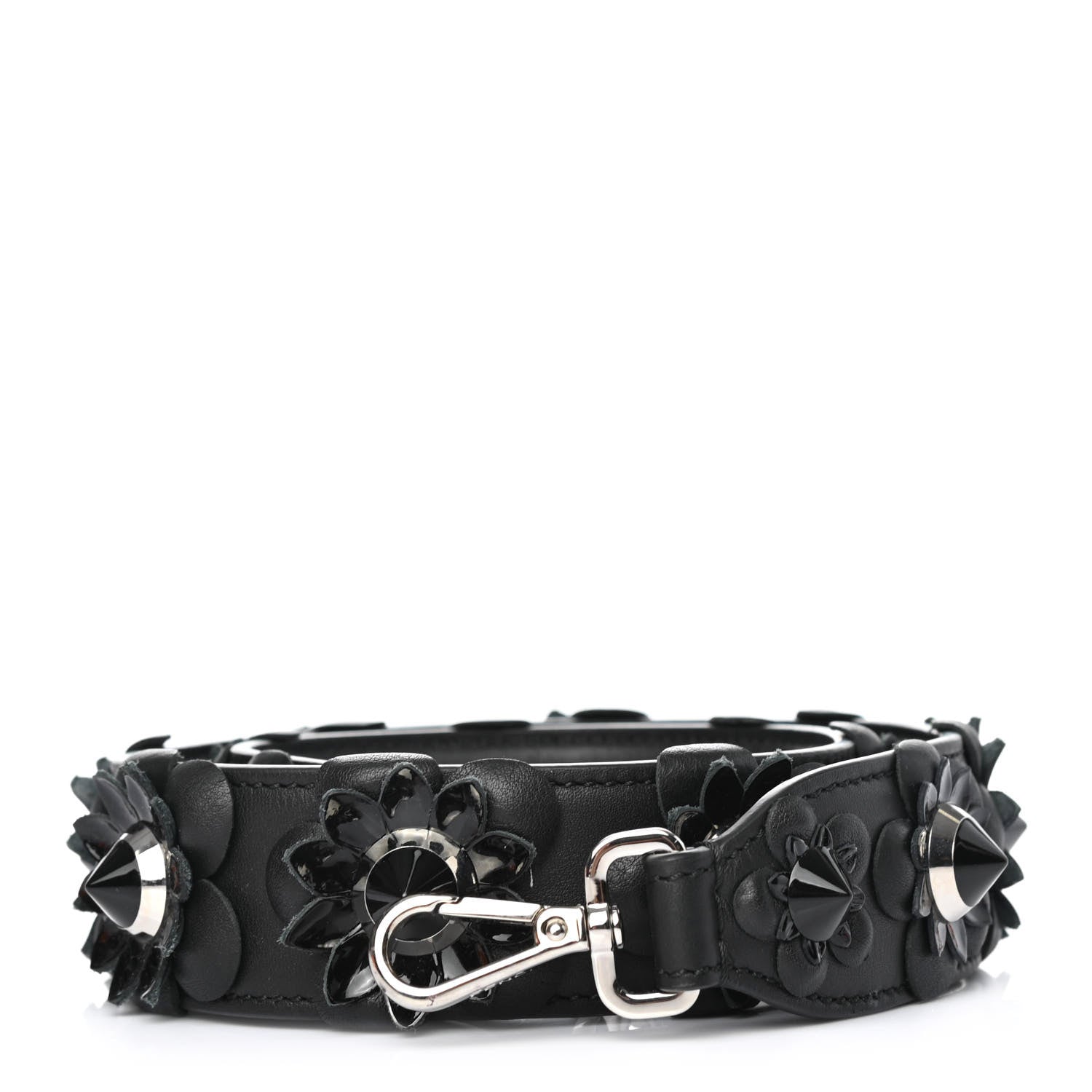 Fendi Vitello Dolce Nappa Patent Flowerland Studded Strap You Black 1 of 4