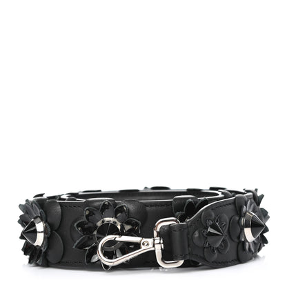 Fendi Vitello Dolce Nappa Patent Flowerland Studded Strap You Black 1 of 4