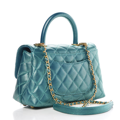 Chanel Metallic Caviar Quilted Mini Coco Handle Flap Blue 4 of 12