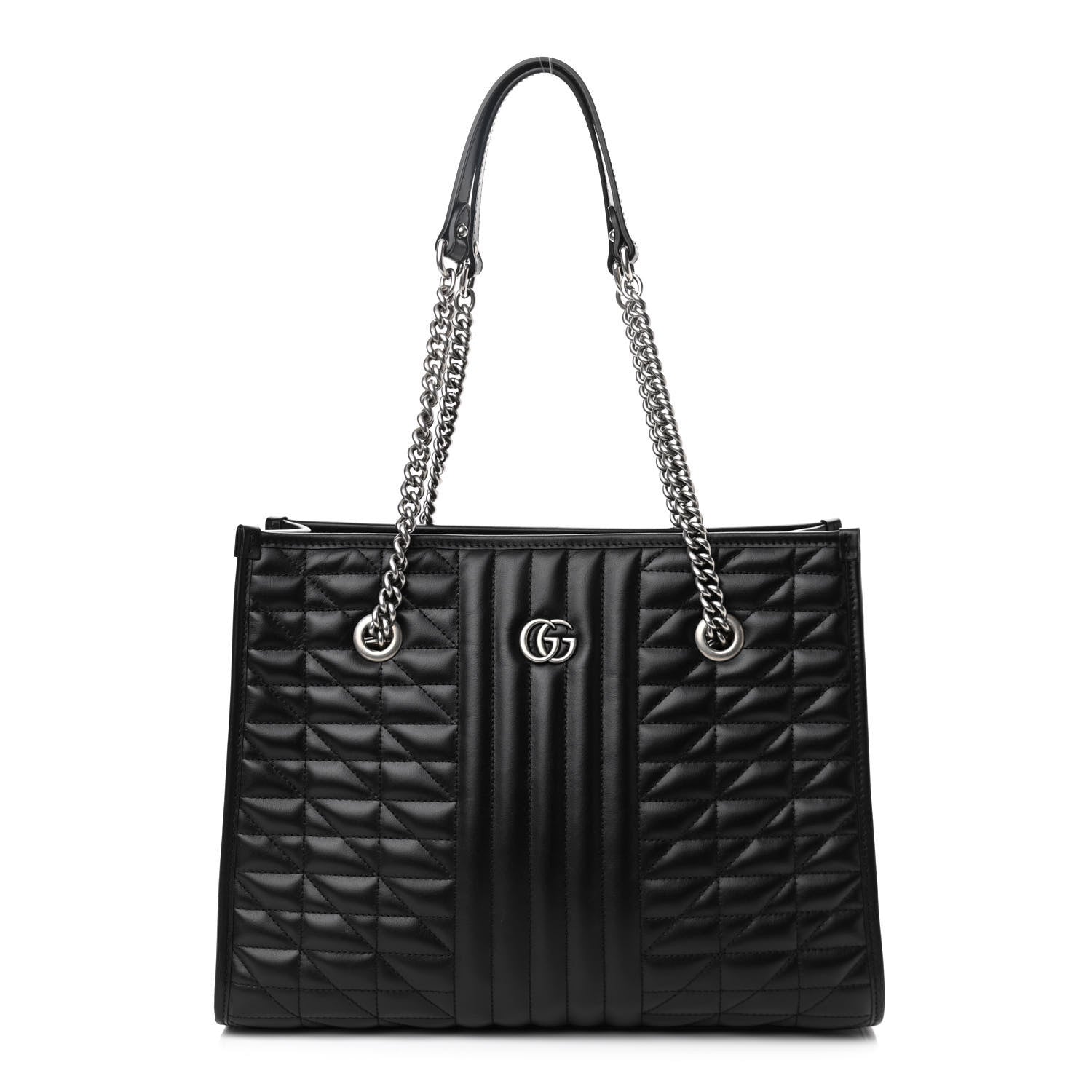Gucci Calfskin Matelasse Aria Medium GG Marmont Shoulder Tote Black 1 of 9
