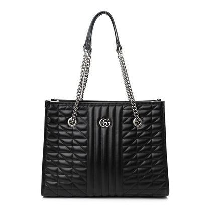 Gucci Calfskin Matelasse Aria Medium GG Marmont Shoulder Tote Black 1 of 9