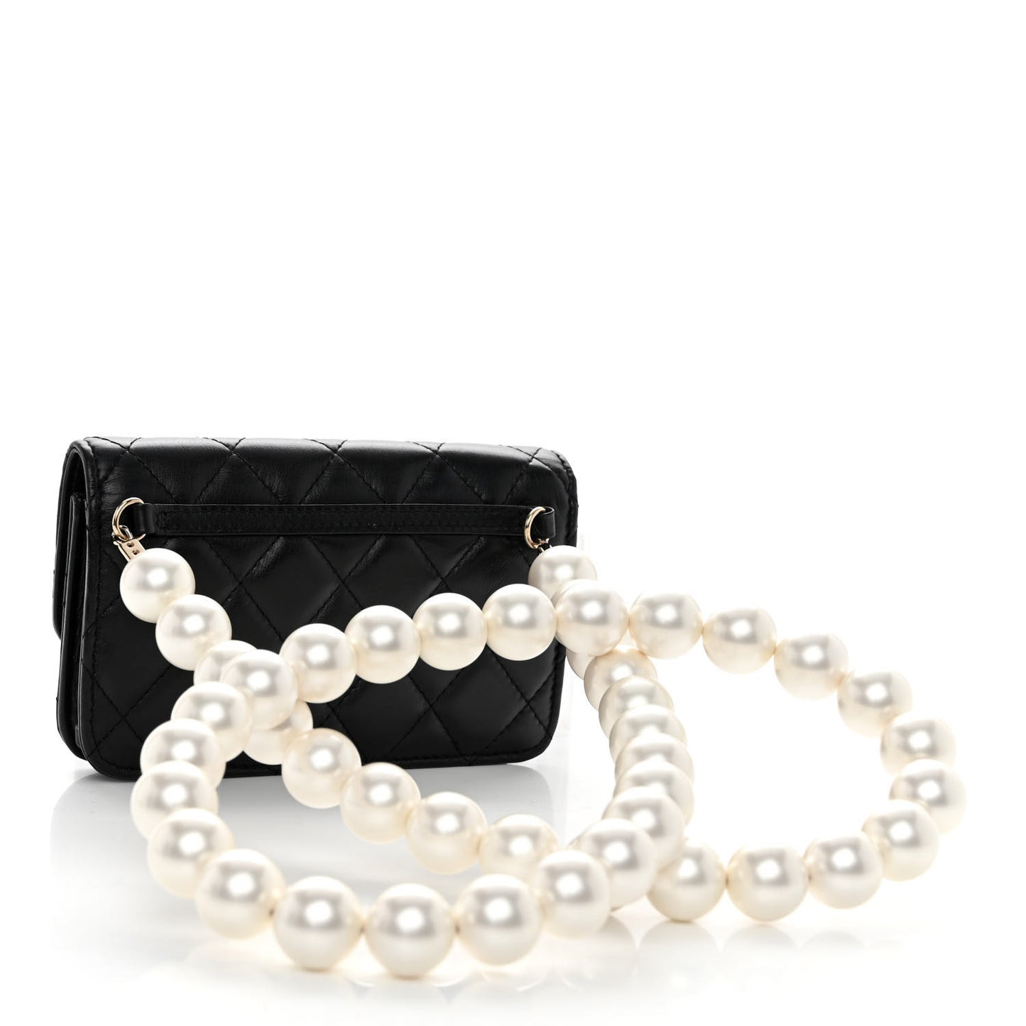 Calfskin Quilted Maxi Pearls Clutch With Chain Black