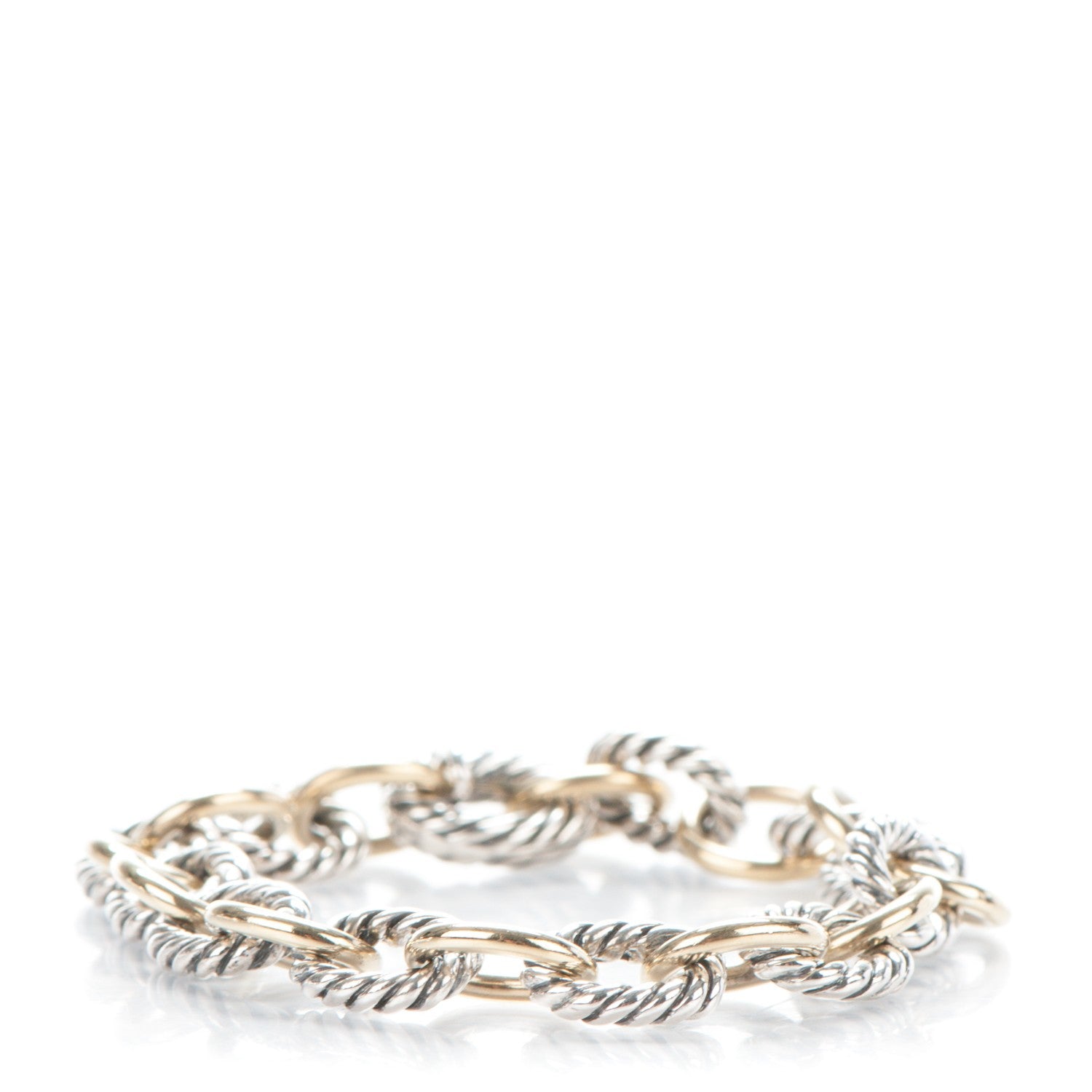 David Yurman Sterling Silver 18K Yellow Gold 10mm Medium Oval Link Bracelet 1 of 4