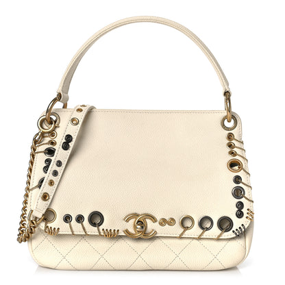Chanel Caviar Quilted Grommet Embellished Small Piercing Chic Flap Bag Ivory 1 of 10