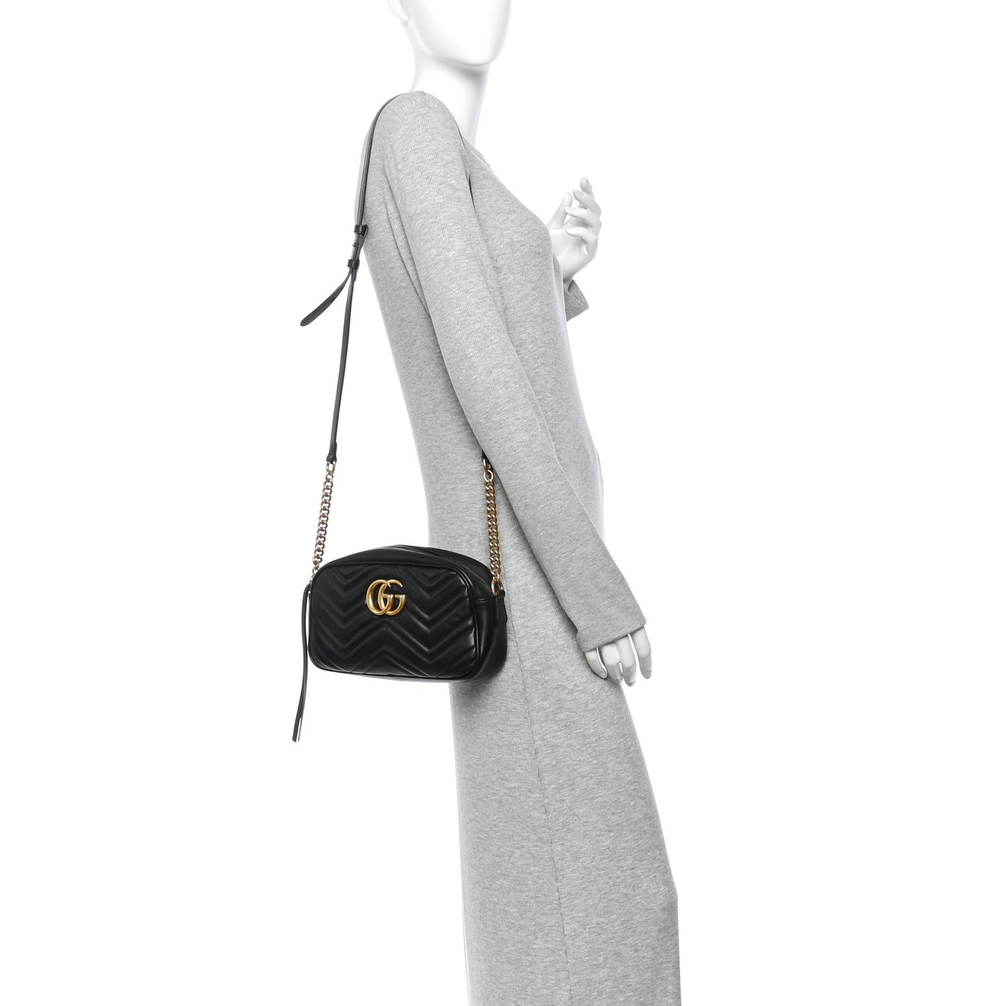 Calfskin Matelasse Small GG Marmont Chain Shoulder Bag Black