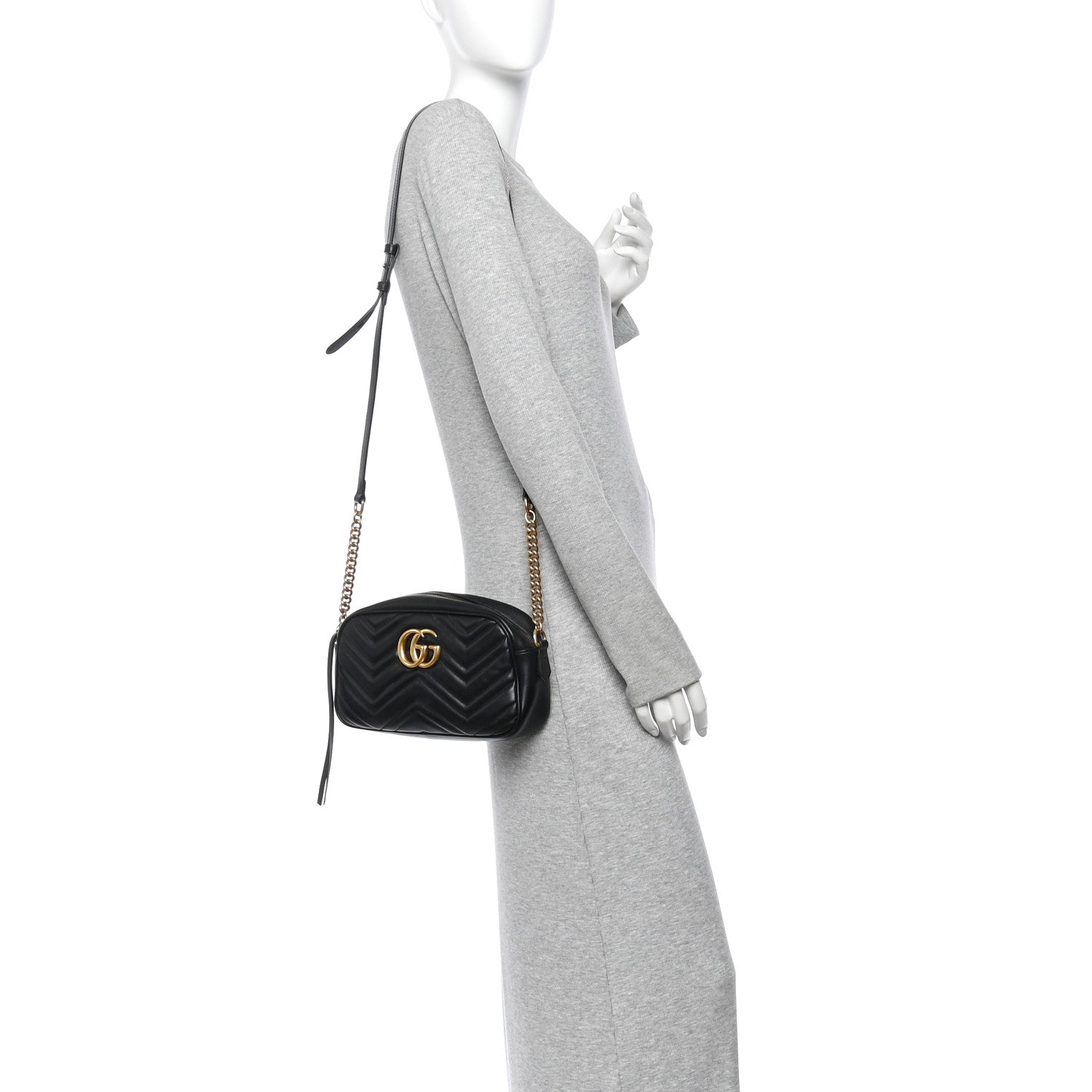 Gucci Calfskin Matelasse Small GG Marmont Chain Shoulder Bag Black 2 of 12