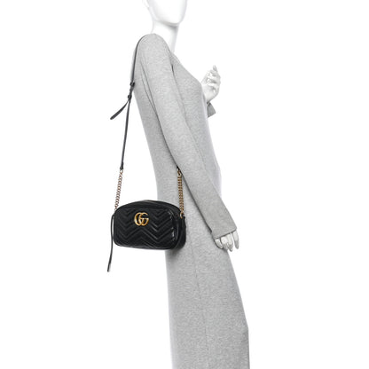 Gucci Calfskin Matelasse Small GG Marmont Chain Shoulder Bag Black 2 of 12