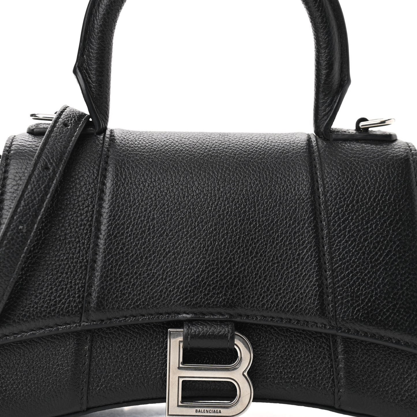 Grained Calfskin Hourglass Top Handle Bag XS Black