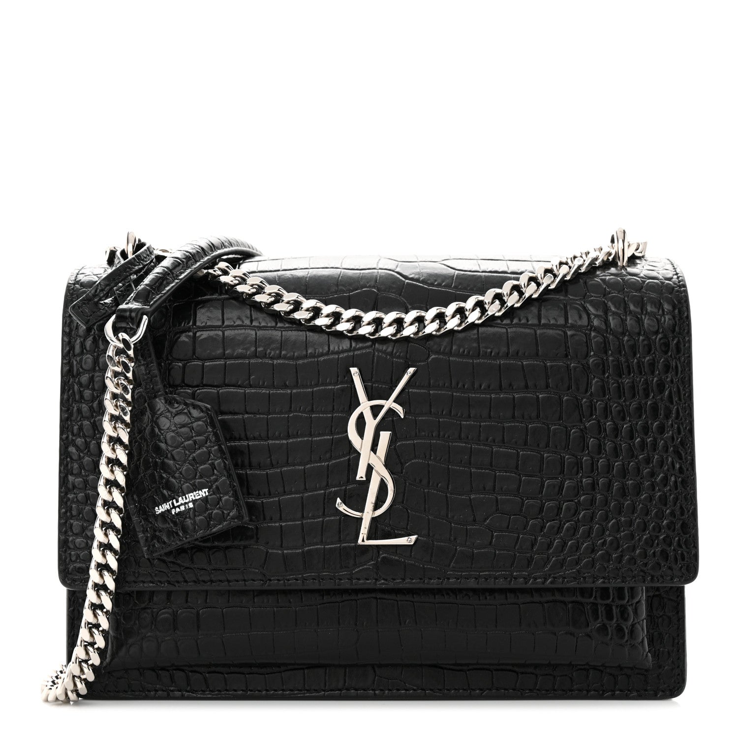 Saint Laurent Calfskin Crocodile Embossed Medium Monogram Sunset Black 1 of 13