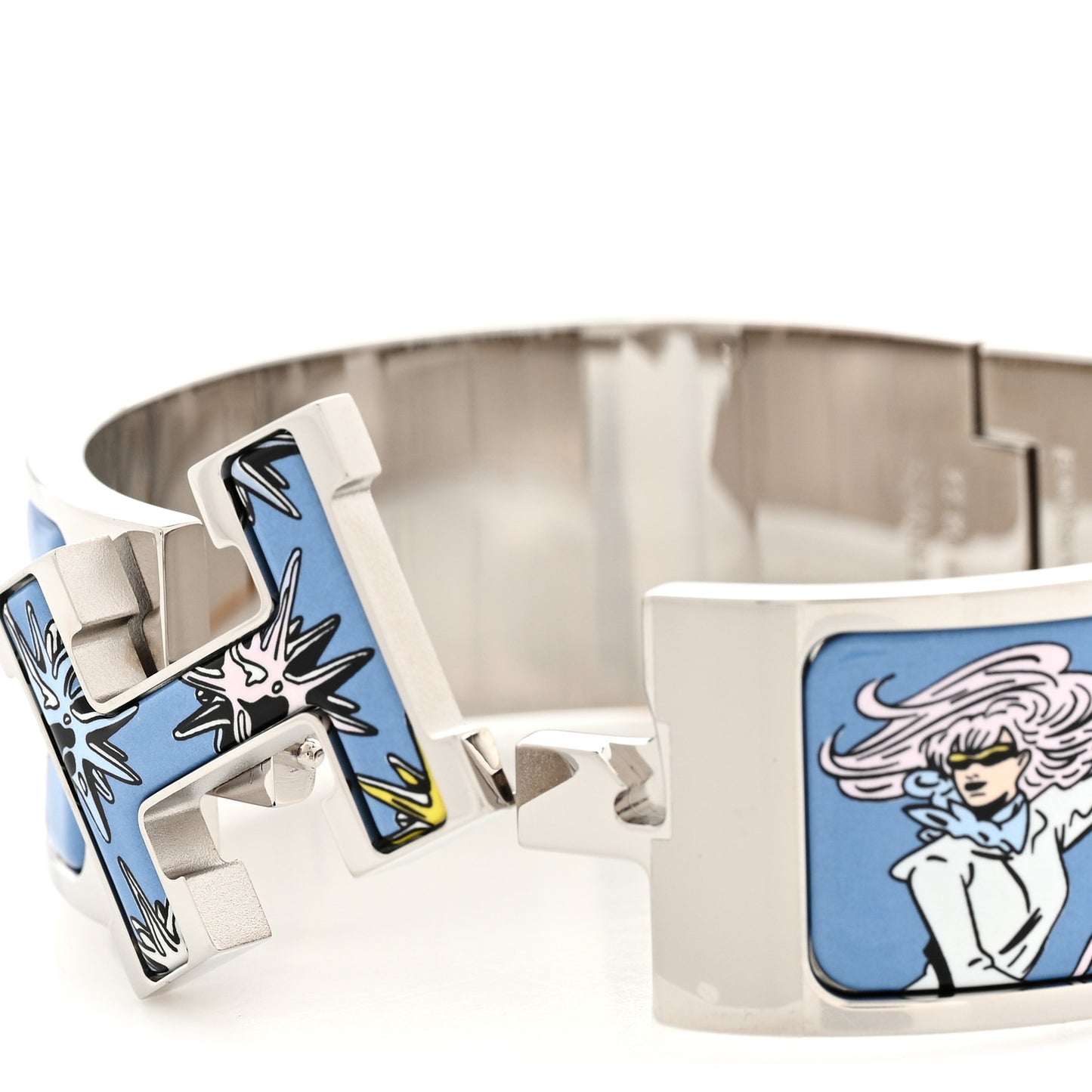 Enamel Printed Wide Les Mustangs II Clic Clac H Bracelet PM Ecume