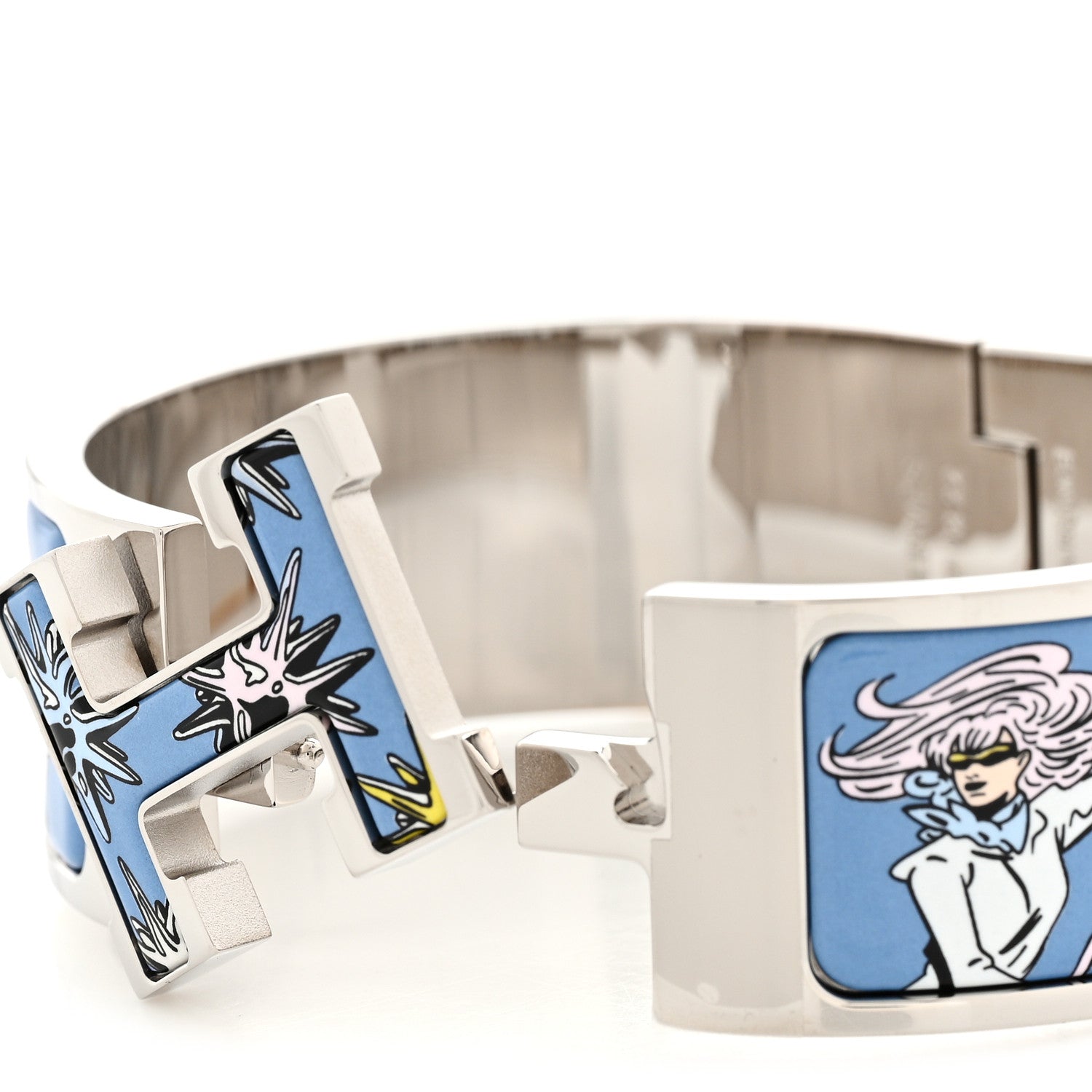 Hermes Enamel Printed Wide Les Mustangs II Clic Clac H Bracelet PM Ecume 6 of 8