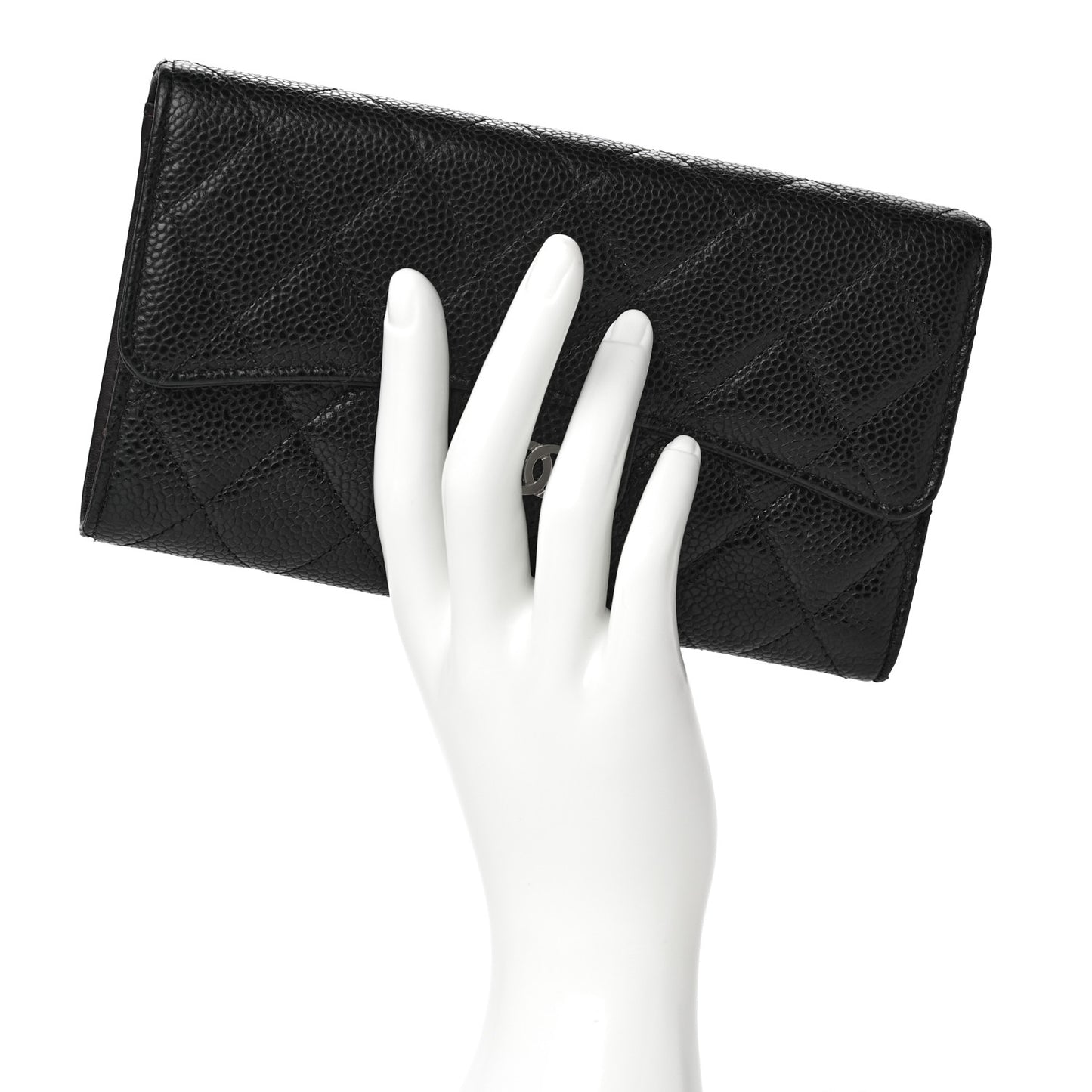 Caviar Quilted Long Flap Wallet Black
