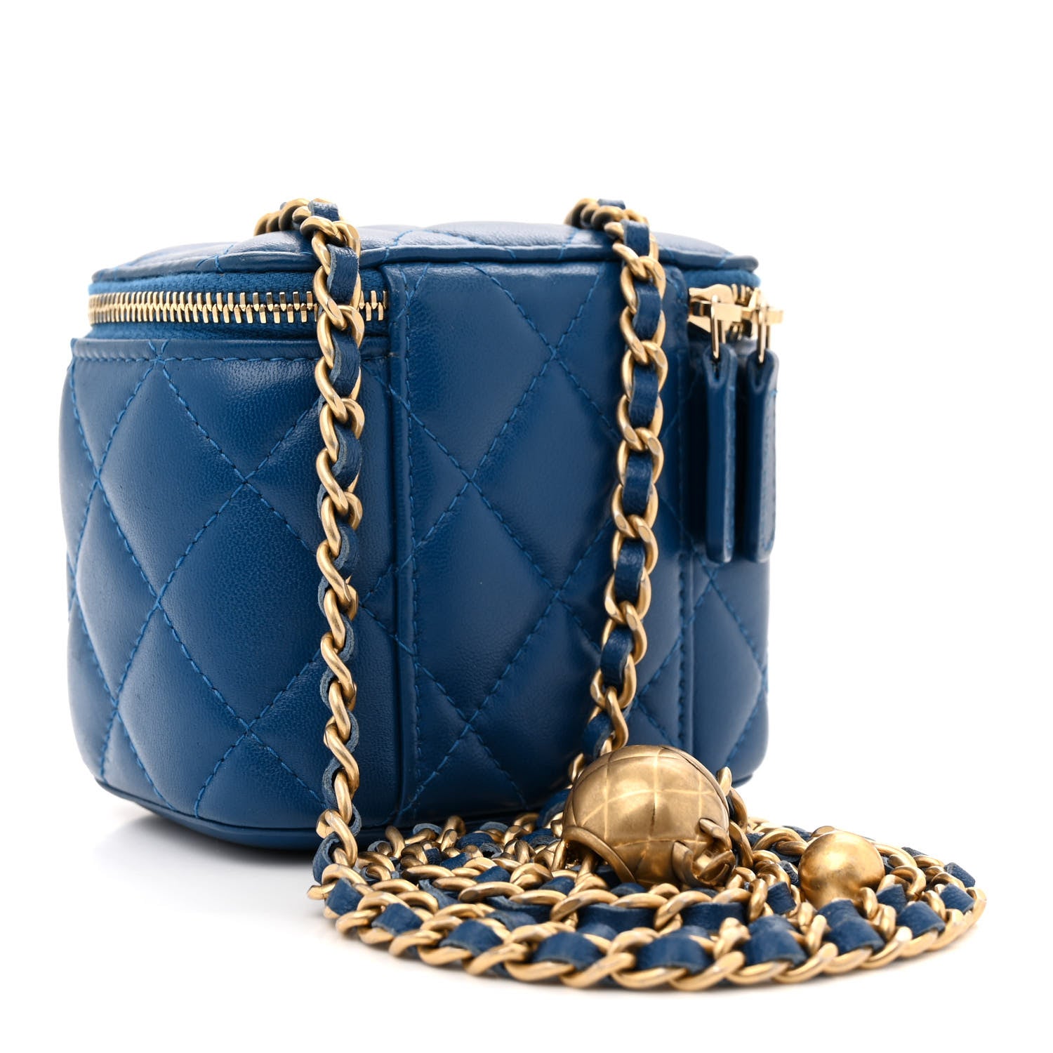 Chanel Lambskin Quilted Pearl Crush Mini Vanity Case With Chain Navy Blue 3 of 12