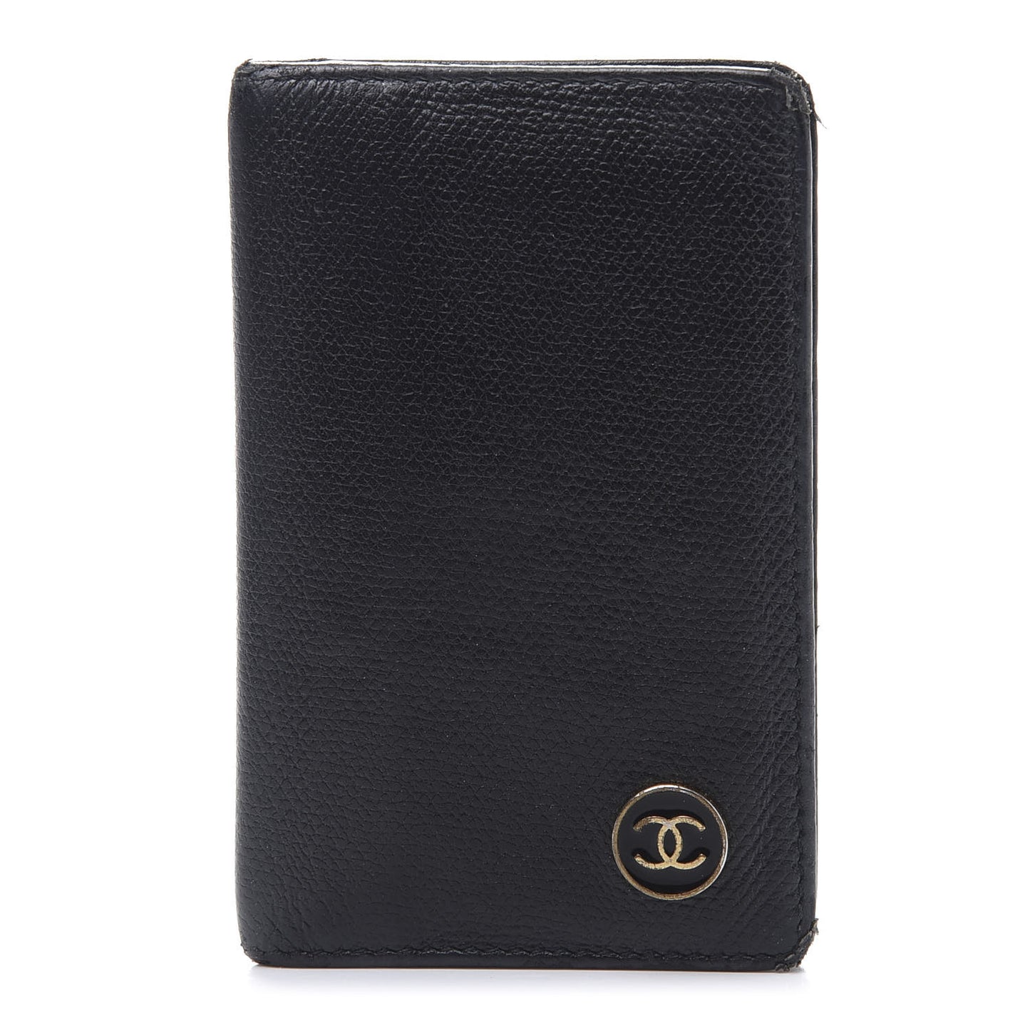 Grained Calfskin Small CC Button Pocket Agenda Cover Black