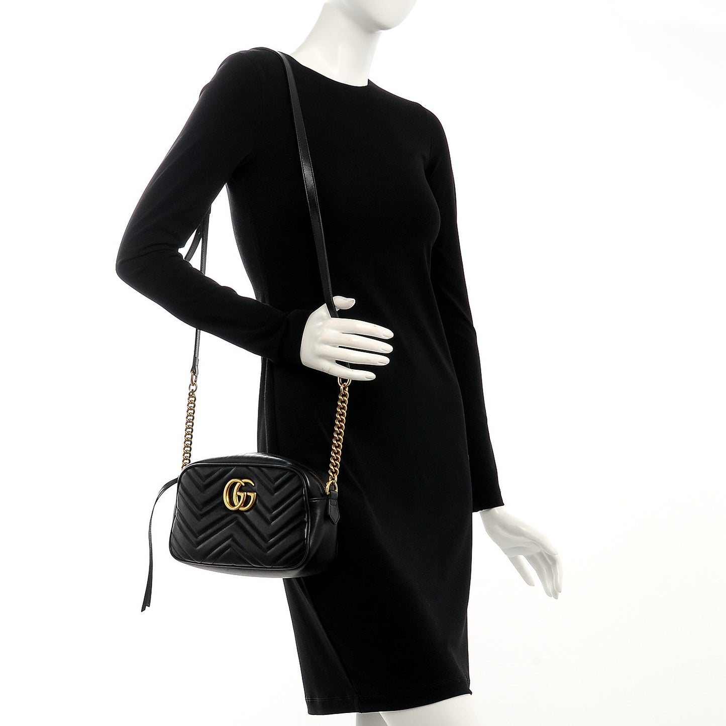 Calfskin Matelasse Small GG Marmont Chain Shoulder Bag Black