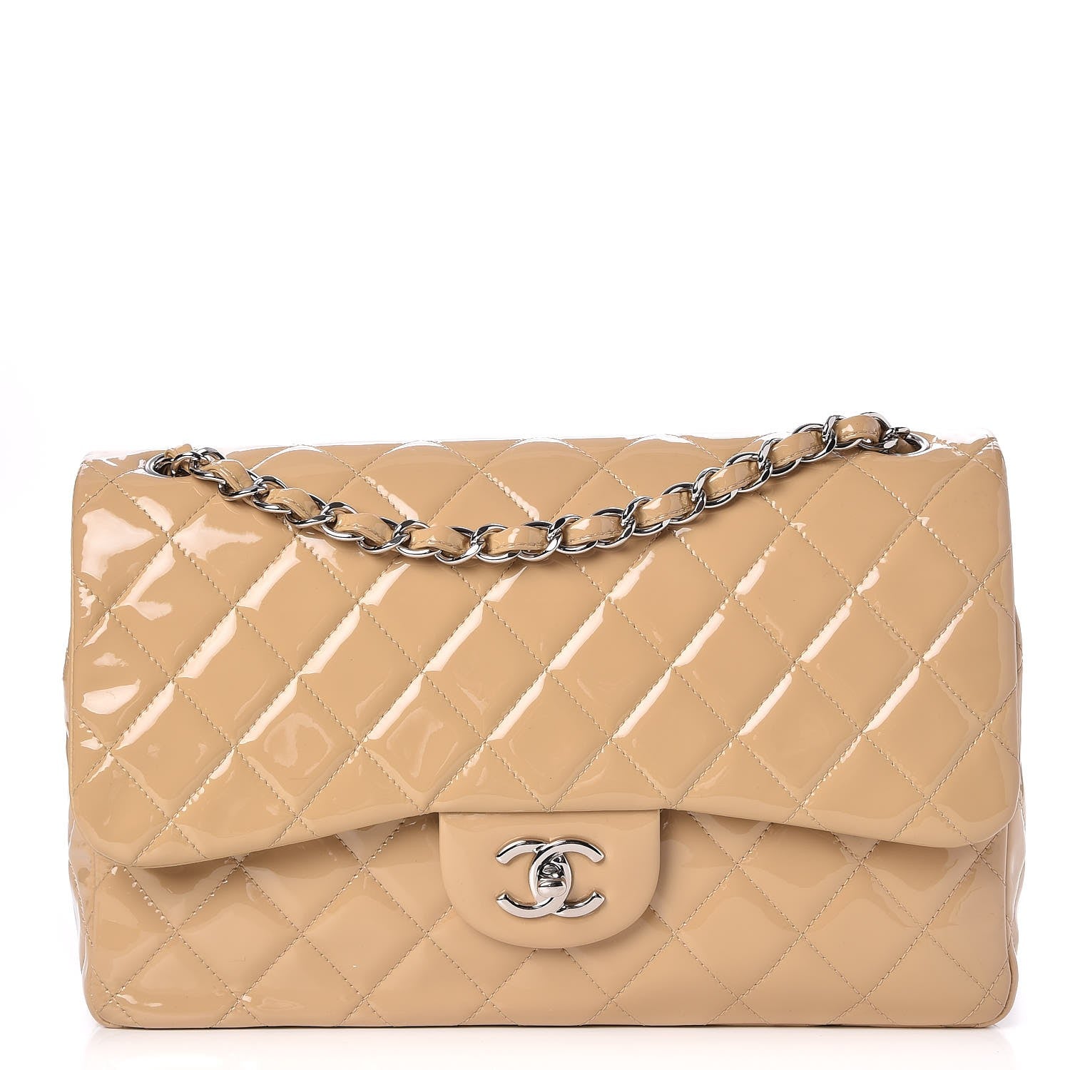 Chanel Patent Quilted Jumbo Double Flap Beige 1 of 8