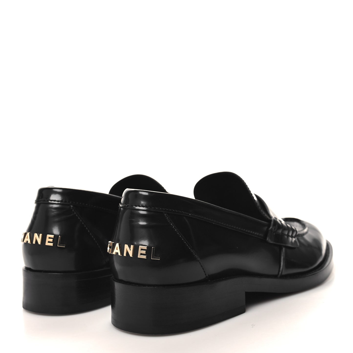 Shiny Calfskin Logo Loafers 38.5 Black