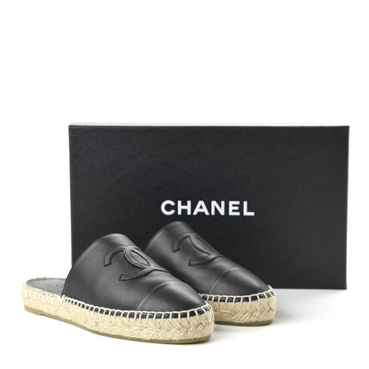 Chanel Calfskin CC Espadrille Mules 35 Black 9 of 10