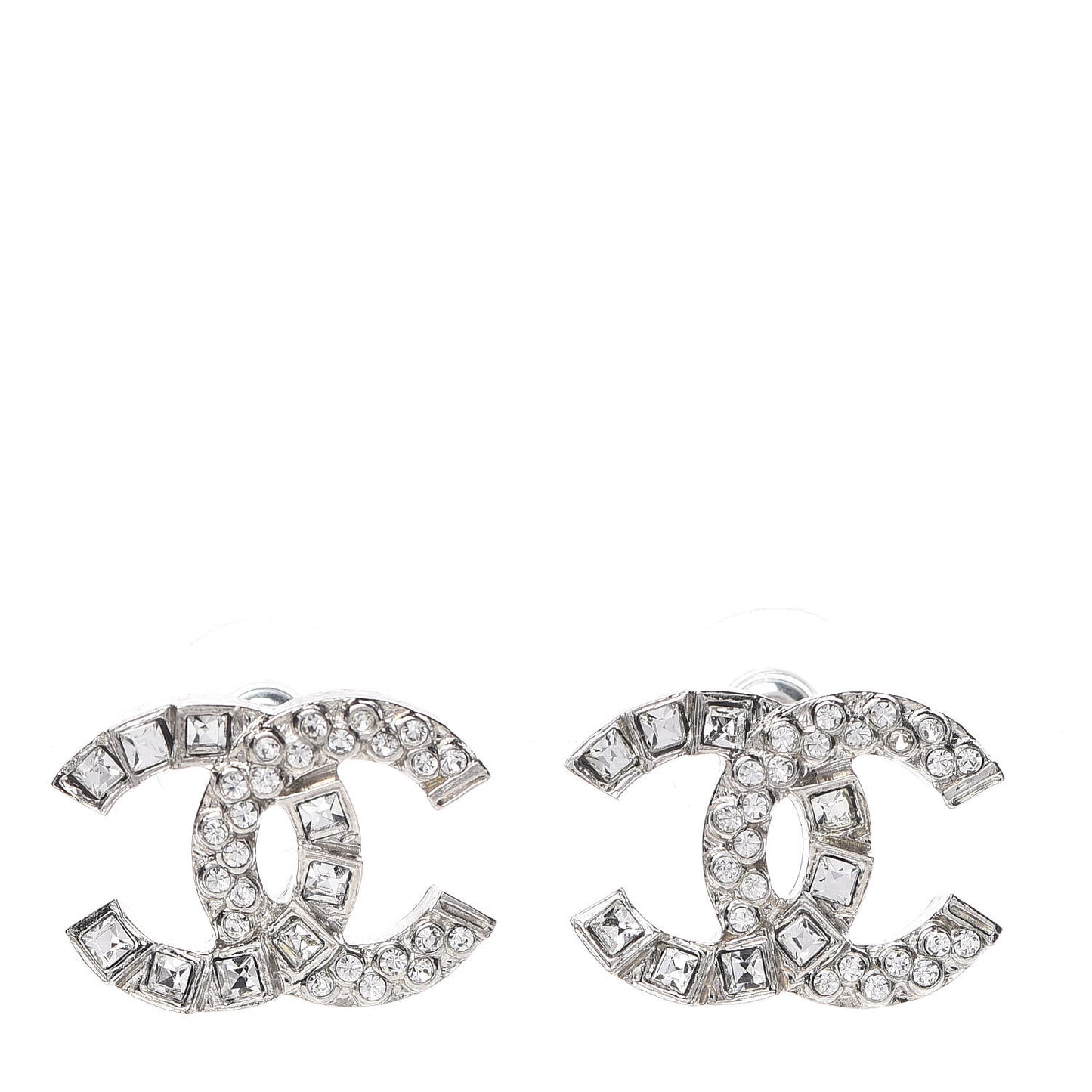 Baguette Crystal CC Earrings Silver