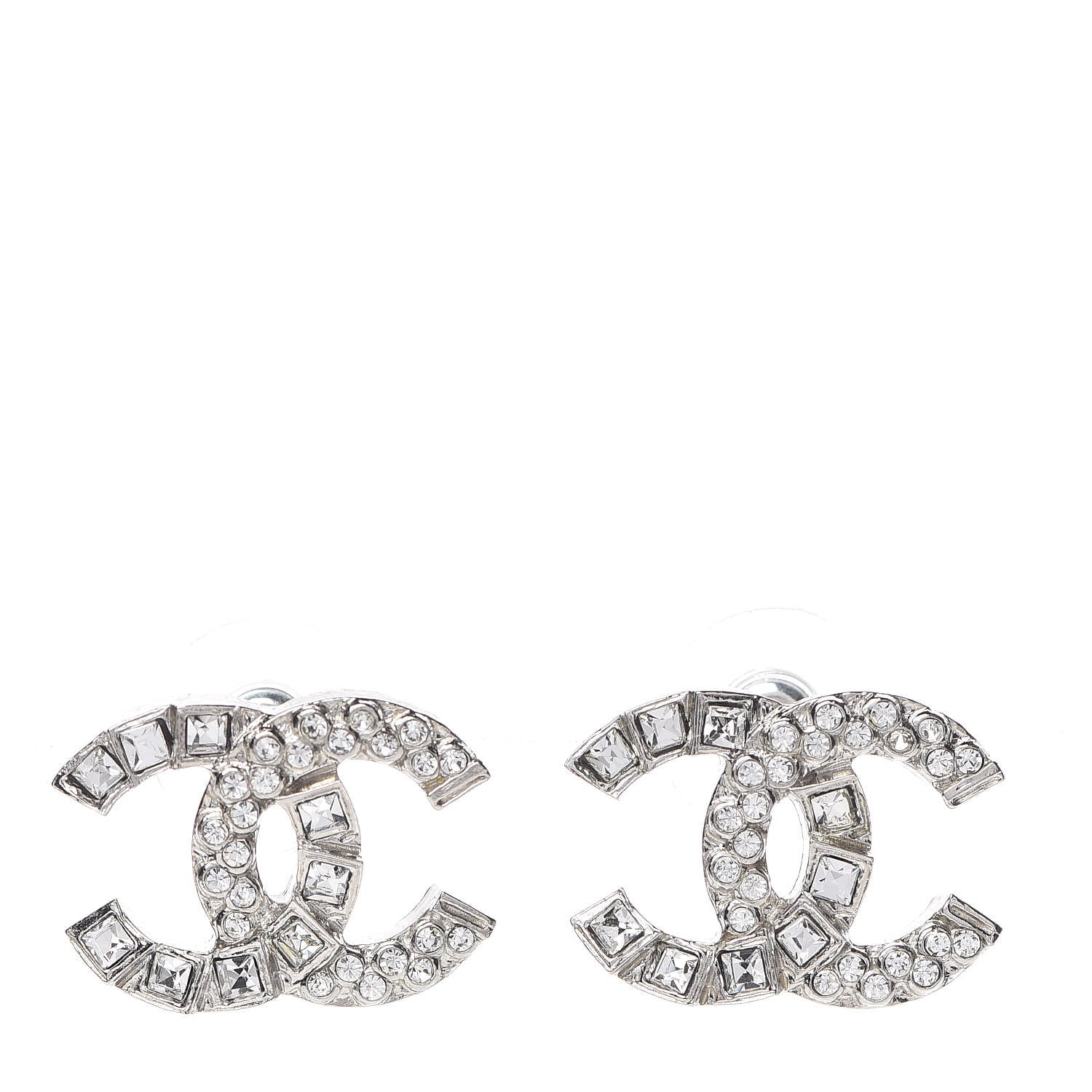 Chanel Baguette Crystal CC Earrings Silver 1 of 5
