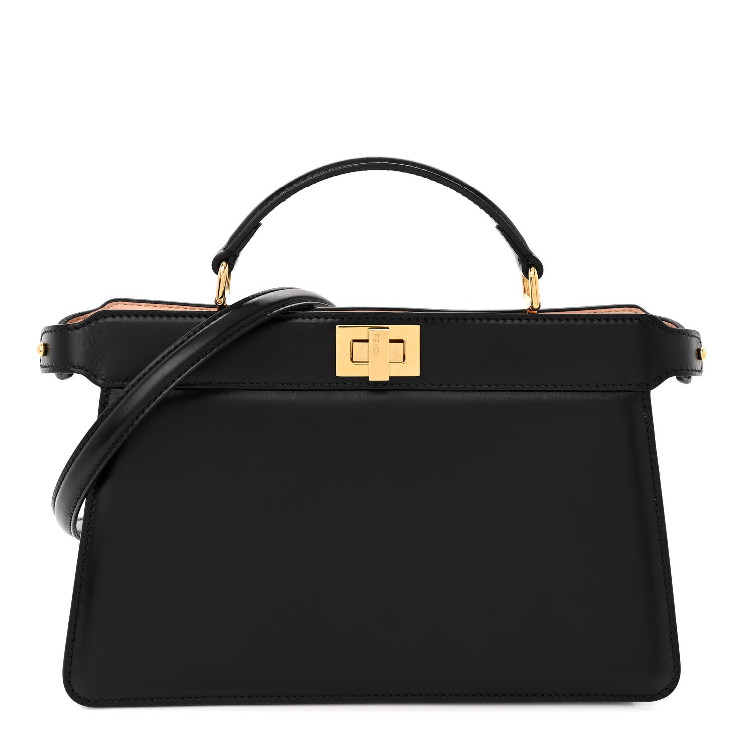 Fendi Vitello King Luxor Shiny Nappa Medium Peekaboo I SEE U East West Satchel Black Light Rose 1 of 9