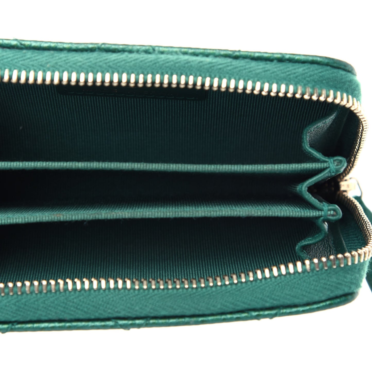 Metallic Caviar Quilted Zip Coin Purse Green