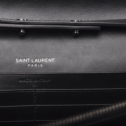 Saint Laurent Metallic Sparkle Fabric Monogram Chain Wallet Platino 6 of 13