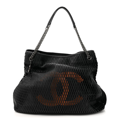 Chanel Calfskin Laser Cut Perforated CC Tote Black 1 of 10