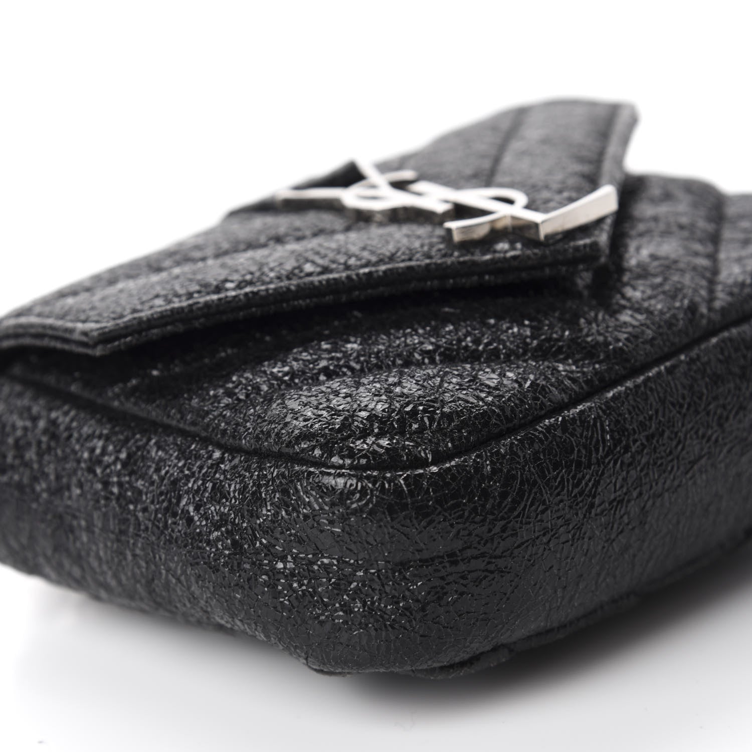 Saint Laurent Metallic Crackled Calfskin Chevron Monogram Micro Crossbody Bag Black 6 of 10