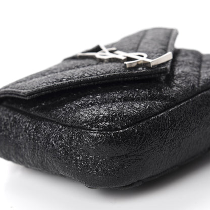 Saint Laurent Metallic Crackled Calfskin Chevron Monogram Micro Crossbody Bag Black 6 of 10
