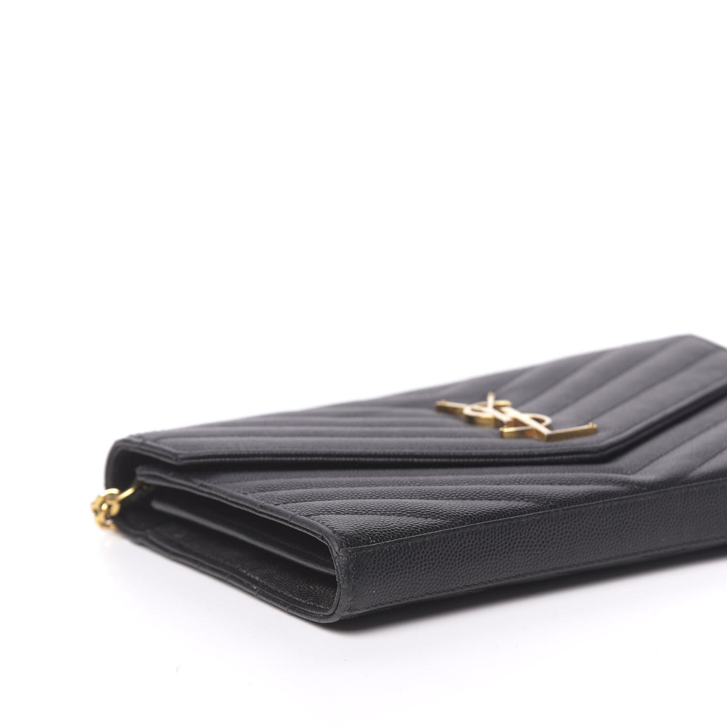 Grain De Poudre Matelasse Chevron Monogram Chain Wallet Black