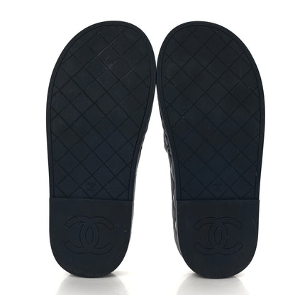 Chanel Lambskin Quilted CC Mules Sandals 37 Navy 5 of 8