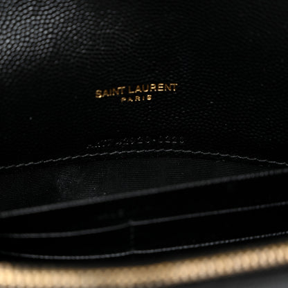 Saint Laurent Grain De Poudre Matelasse Chevron Monogram Envelope Chain Wallet Black 7 of 10