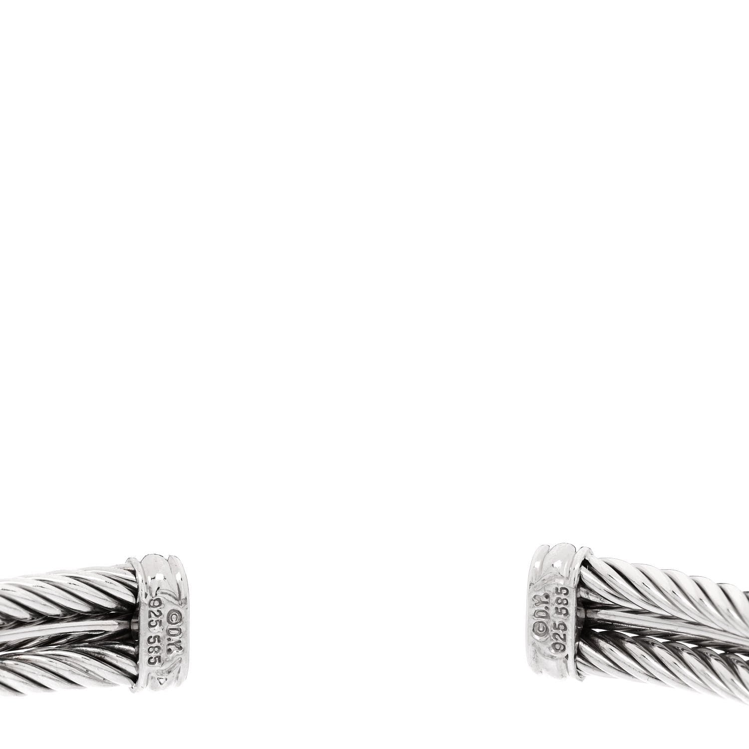 David Yurman Sterling Silver 14K White Gold Diamond 7mm Cable Classics Cuff Bracelet 3 of 4