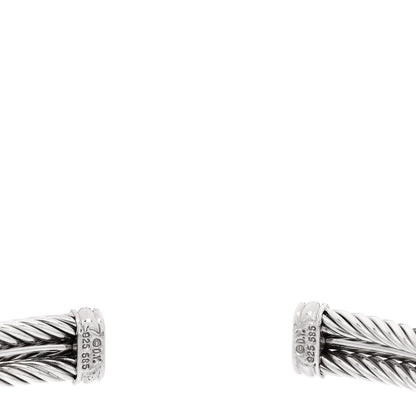 David Yurman Sterling Silver 14K White Gold Diamond 7mm Cable Classics Cuff Bracelet 3 of 4
